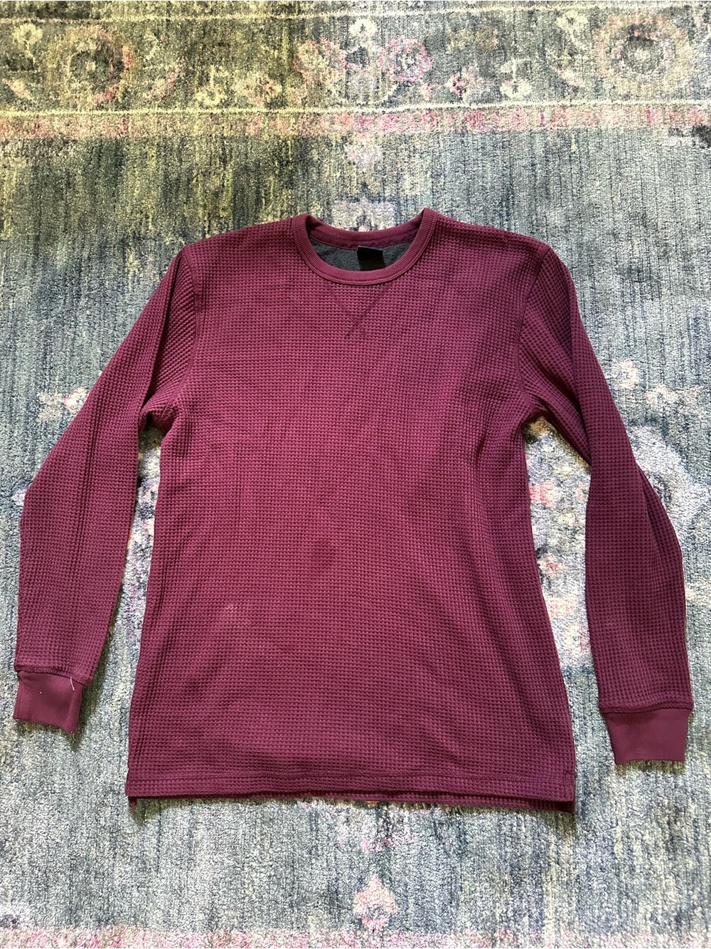 Cotton On Long Sleeve Thermal Waffle Knit Crewneck - Burgundy Men’s Medium Cozy